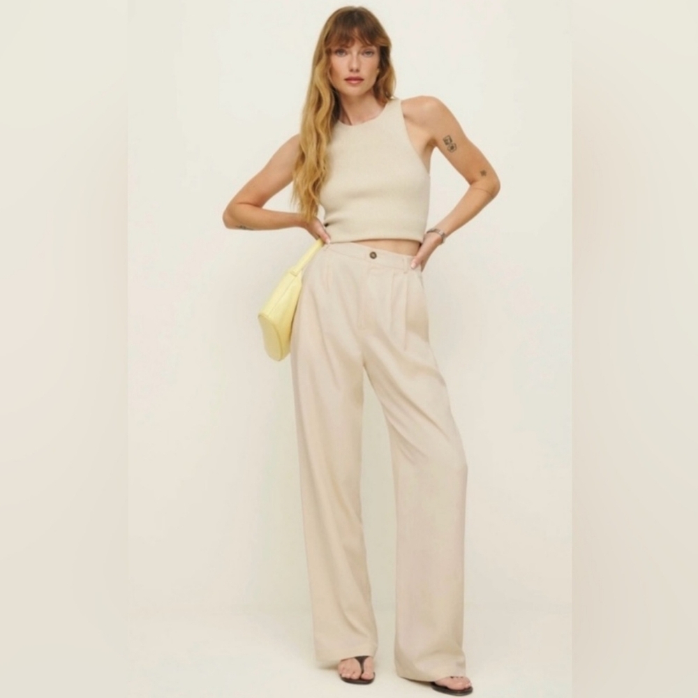 Reformation Cream Wide-Leg Trousers